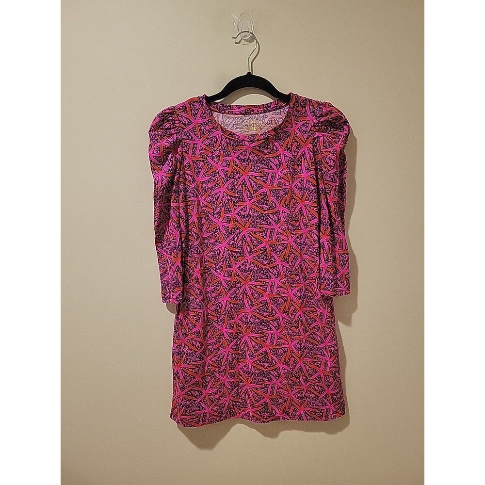 Lilly Pulitzer Girls Mini Steffie Dress Passion Fruit Pink Puff Sleeve XL 12-14 - Picture 2 of 8